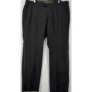 Hickey Freeman Pants Mens 38 Black Wool Dress Straight Leg Flat Front Pockets